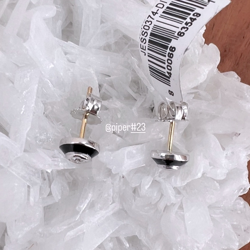 NWT Judith Ripka JR TWO Adrienne Diamond and Black Enamel Stud Earrings - Picture 6 of 13